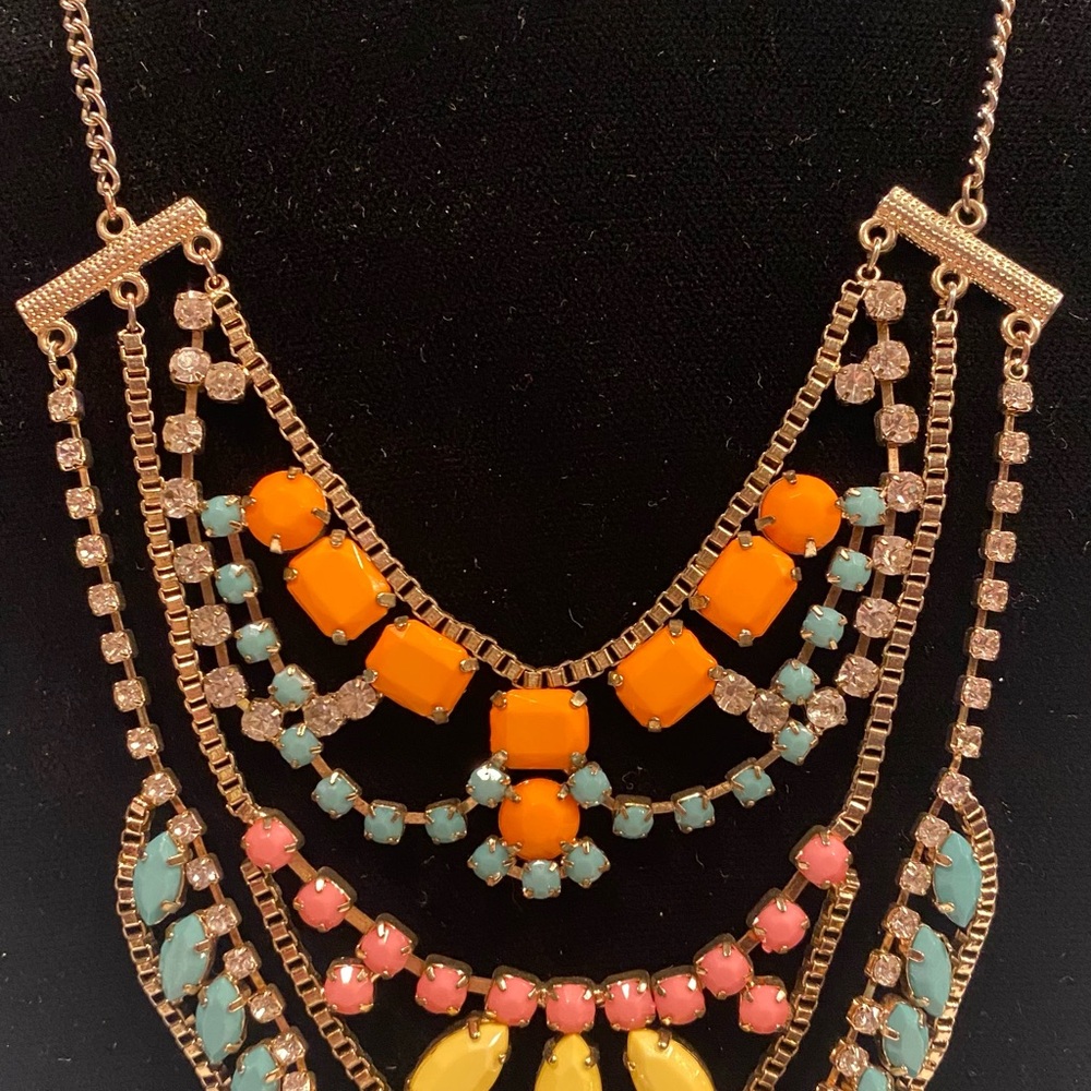 Vintage Choker Multi Color Necklace with Goldtone